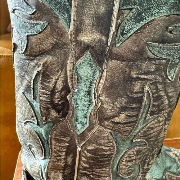 Luchasse Diva Turquoise and Black Leather Boots - Picture 2 of 6